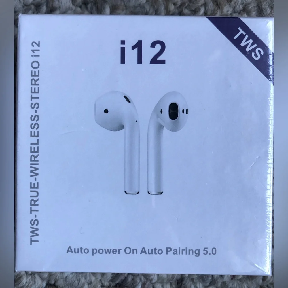 New TWS True Wireless Stereo i12 Earbuds White Auto Pairing 5.0 Auto Power On